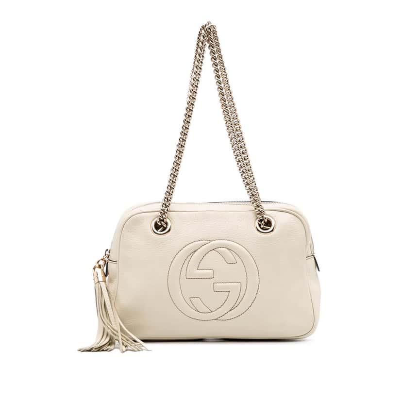 Gucci Leather Soho Chain Zip Shoulder Bag White Leather Good condition - Front View