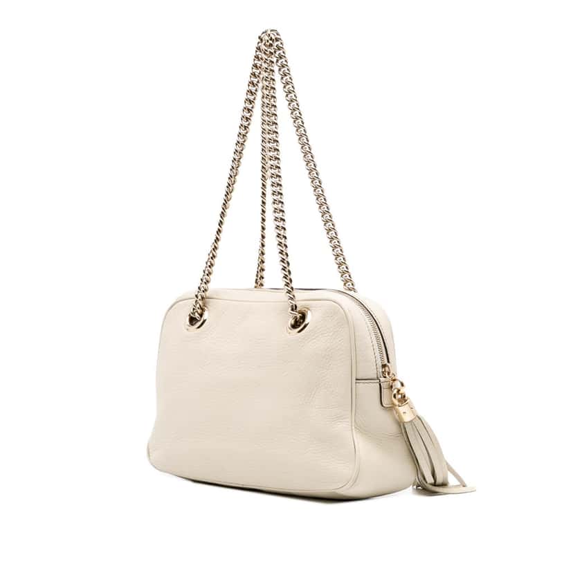 Gucci Leather Soho Chain Zip Shoulder Bag White Leather Good condition - Back View