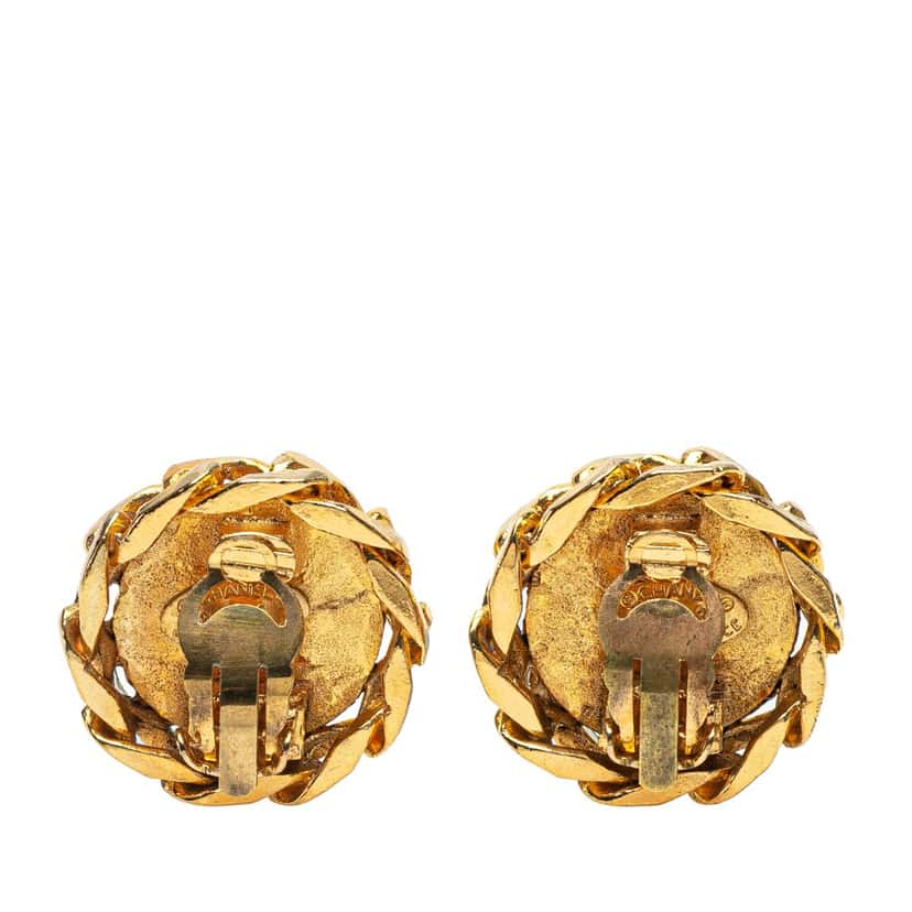 Chanel Gold Plated CC Crystal Clip On Earrings Gold Metal Good condition - Back View