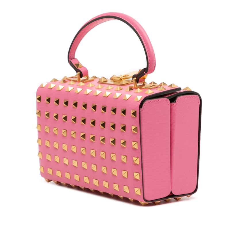 Valentino Leather Rockstud Alcove Box Top Handle Bag Pink Leather Good condition - Back View