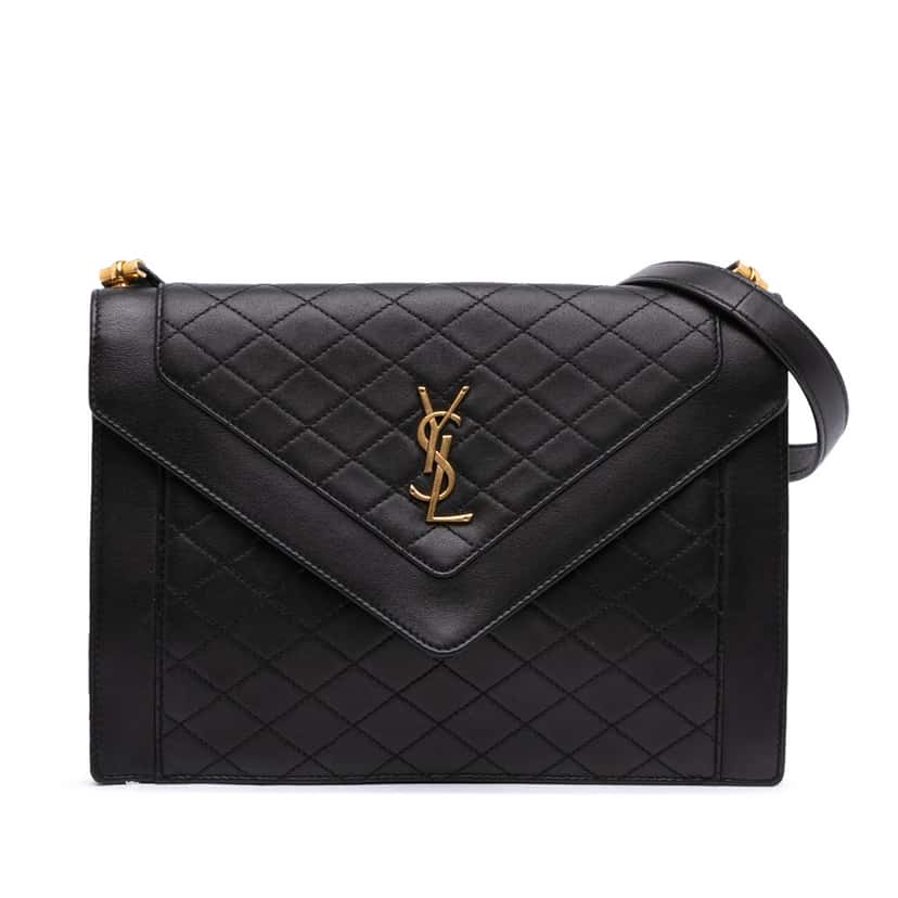 Saint Laurent Quilted Lambskin Gaby Shoulder Bag Black Leather Good condition - Front View