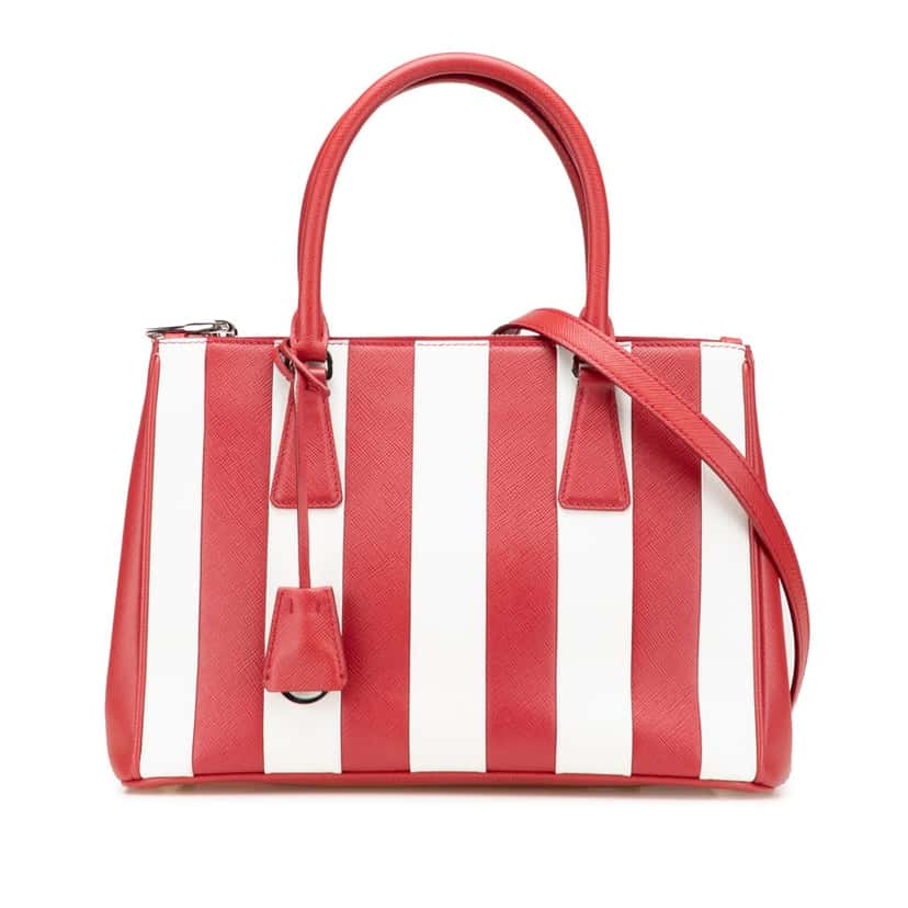 Prada Small Bicolor Saffiano Galleria Double Zip Satchel Red Leather Very good condition - Front View