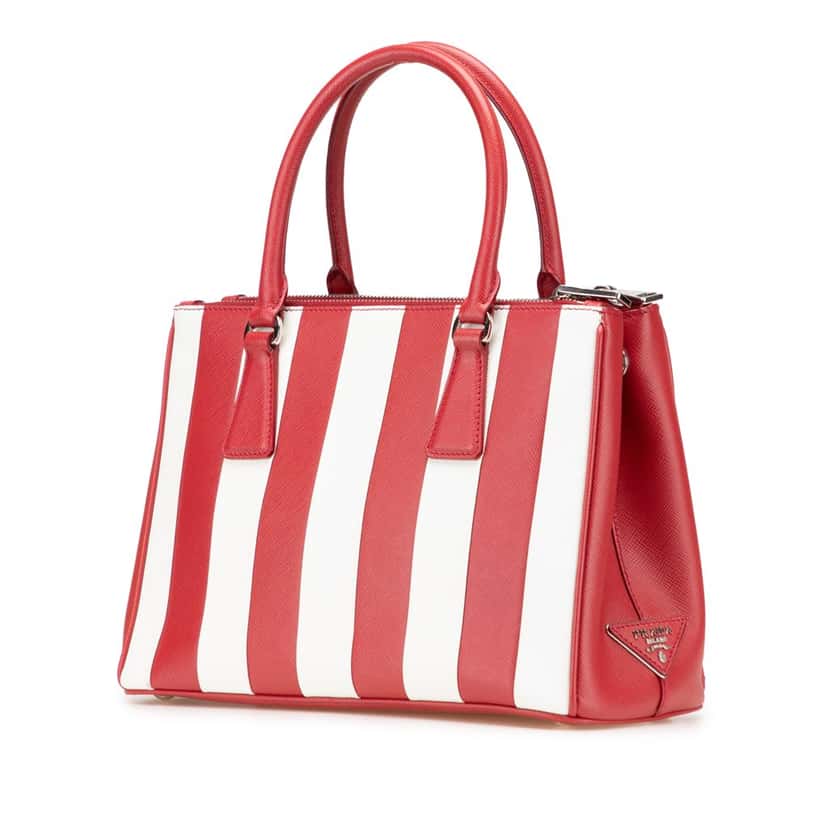 Prada Small Bicolor Saffiano Galleria Double Zip Satchel Red Leather Very good condition - Back View