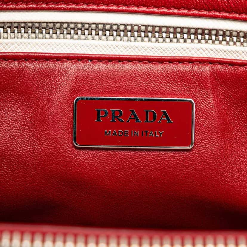 Prada Small Bicolor Saffiano Galleria Double Zip Satchel Red Leather Very good condition - Box View