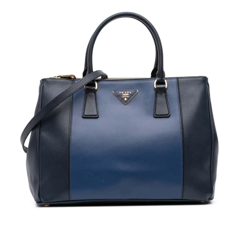 Prada Medium Bicolor Saffiano Lux Galleria Double Zip Satchel Blue Leather Good condition - Front View