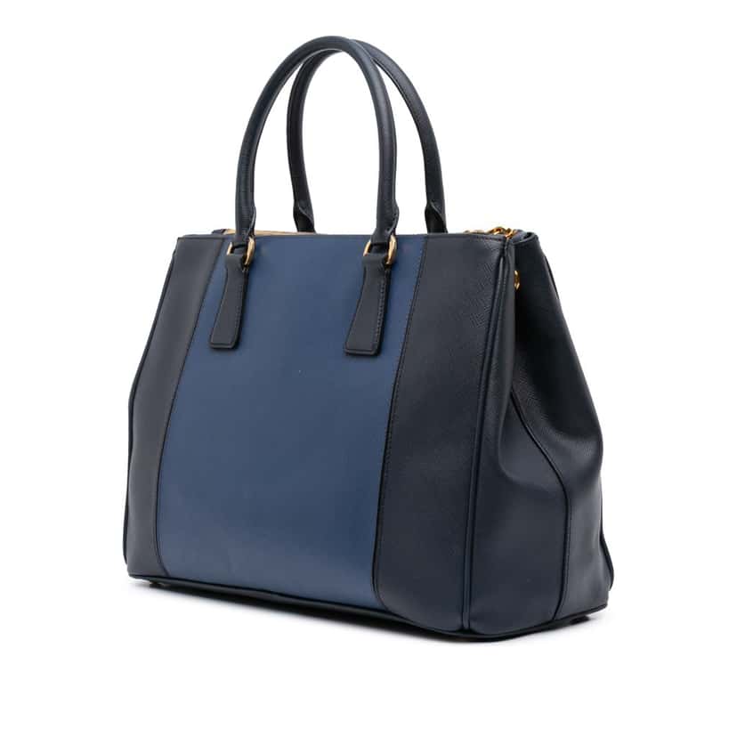 Prada Medium Bicolor Saffiano Lux Galleria Double Zip Satchel Blue Leather Good condition - Back View