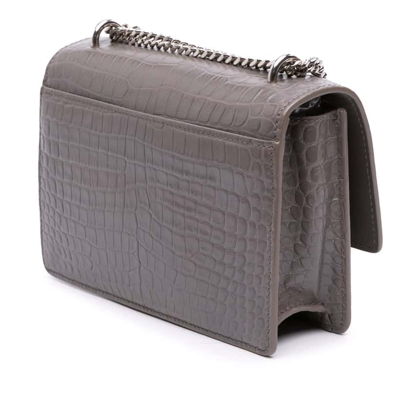 Saint Laurent Croc Embossed Leather Monogram Sunset Chain Wallet Grey Leather Good condition - Back View