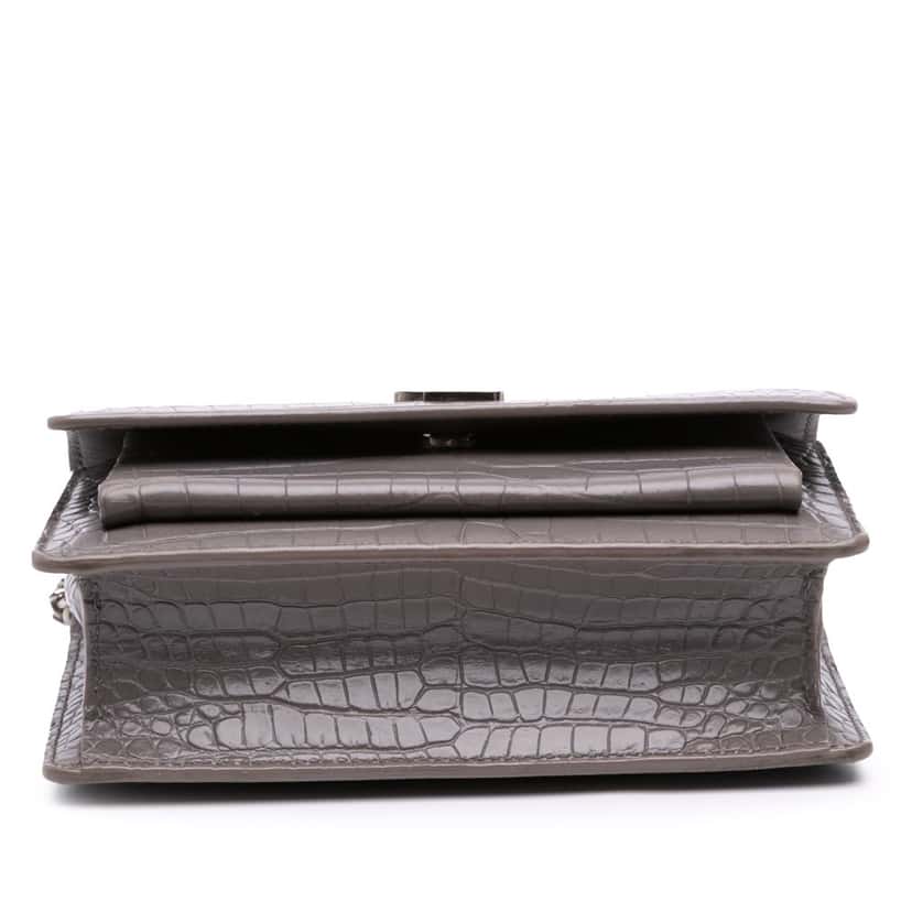 Saint Laurent Croc Embossed Leather Monogram Sunset Chain Wallet Grey Leather Good condition - Inside View