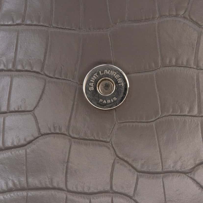 Saint Laurent Croc Embossed Leather Monogram Sunset Chain Wallet Grey Leather Good condition - Box View