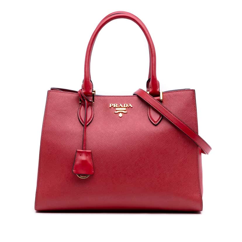 Prada Soft Calf Trimmed Saffiano Lux Satchel Red Leather Good condition - Front View