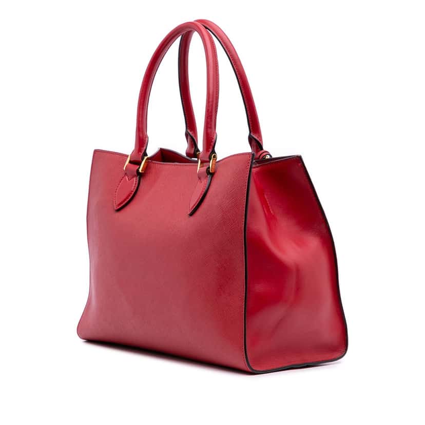 Prada Soft Calf Trimmed Saffiano Lux Satchel Red Leather Good condition - Back View