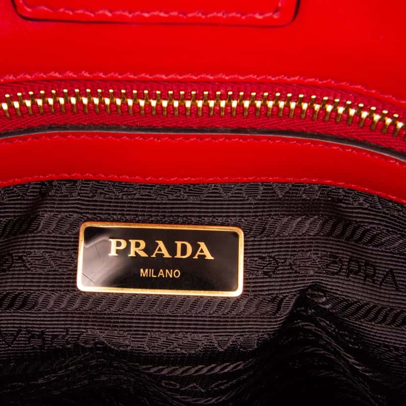 Prada Soft Calf Trimmed Saffiano Lux Satchel Red Leather Good condition - Box View