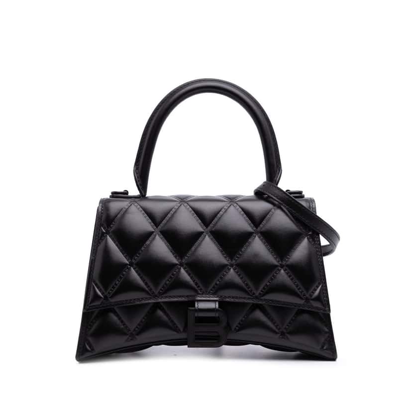 Balenciaga Small Quilted Leather Hourglass Top Handle Bag Black Leather Good condition - Front View