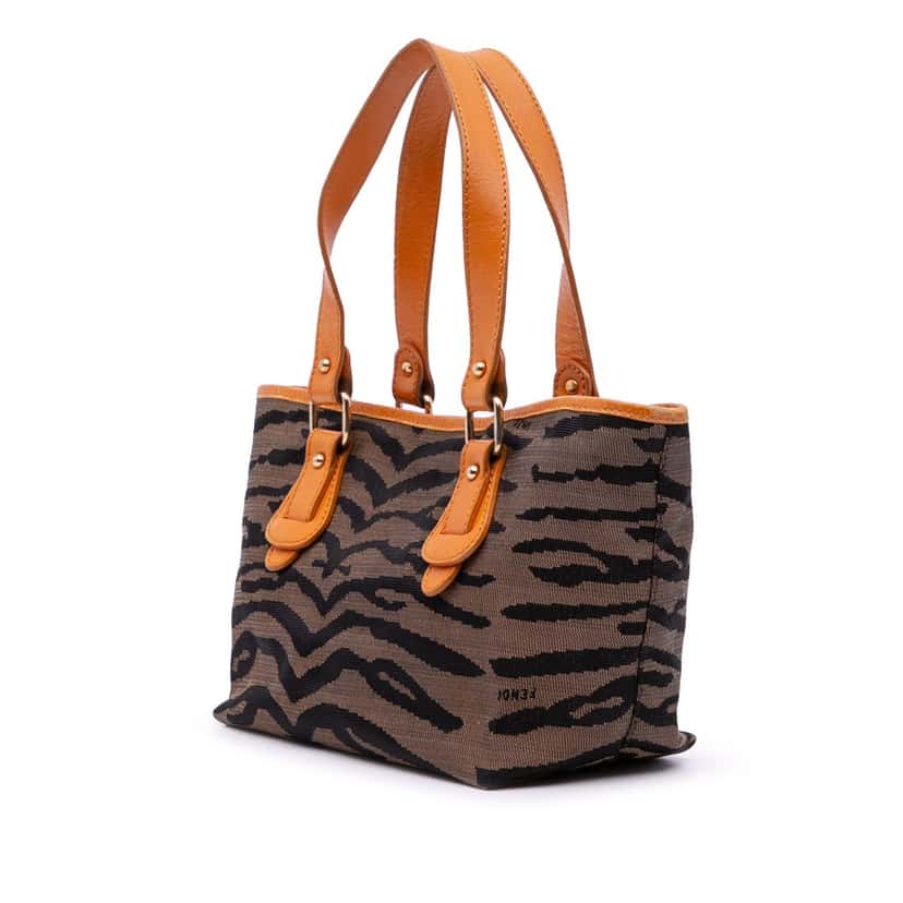 Fendi Zebra Print Canvas Handbag Brown Canvas Good condition - Back View