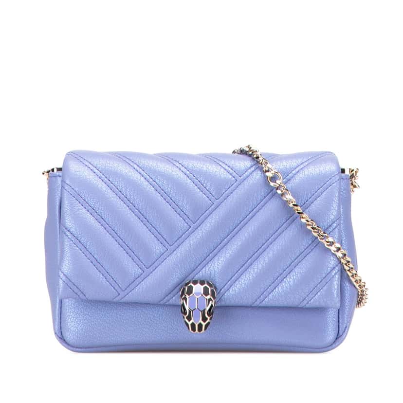 Bvlgari Leather Serpenti Cabochon Chain Crossbody Purple Leather Good condition - Front View