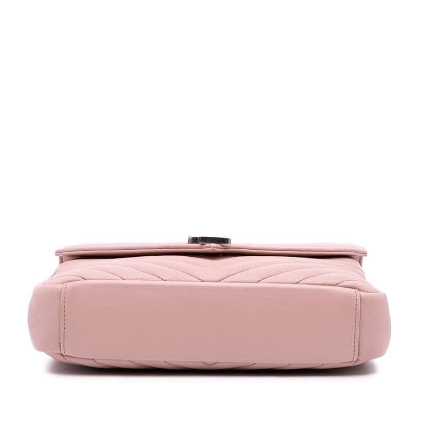 Saint Laurent Medium Quilted Chevron Sheepskin College Satchel Pink Leather Good condition - Inside View