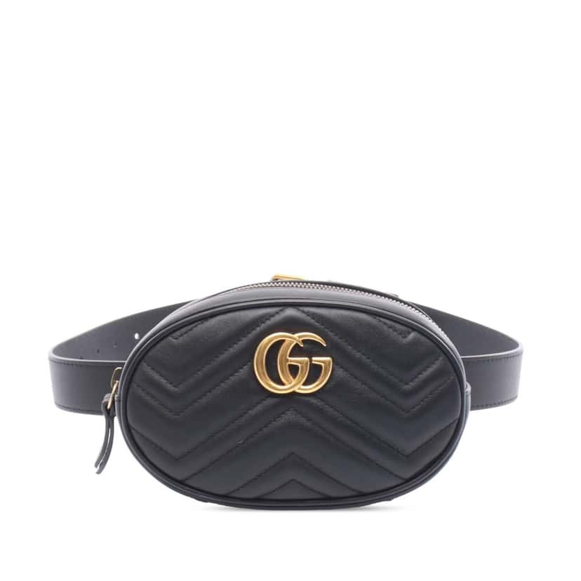 Gucci GG Marmont Matelasse Leather Belt Bag Black Leather Good condition - Front View