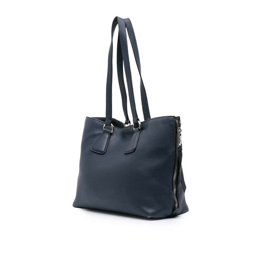 Prada Vitello Phenix Side Zip Shopper Tote Blue Leather Good condition - Back View