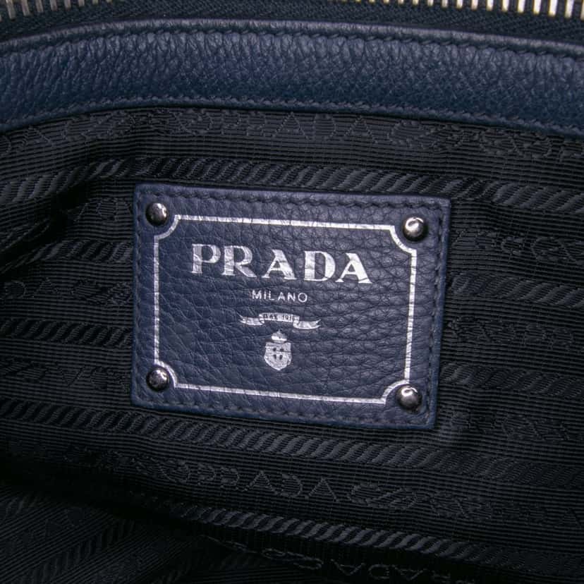 Prada Vitello Phenix Side Zip Shopper Tote Blue Leather Good condition - Box View