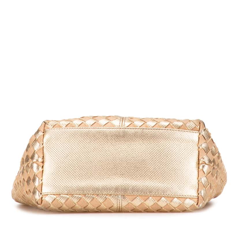 Bottega Veneta Calfskin Intrecciato Grommet Handbag Gold Leather Good condition - Inside View