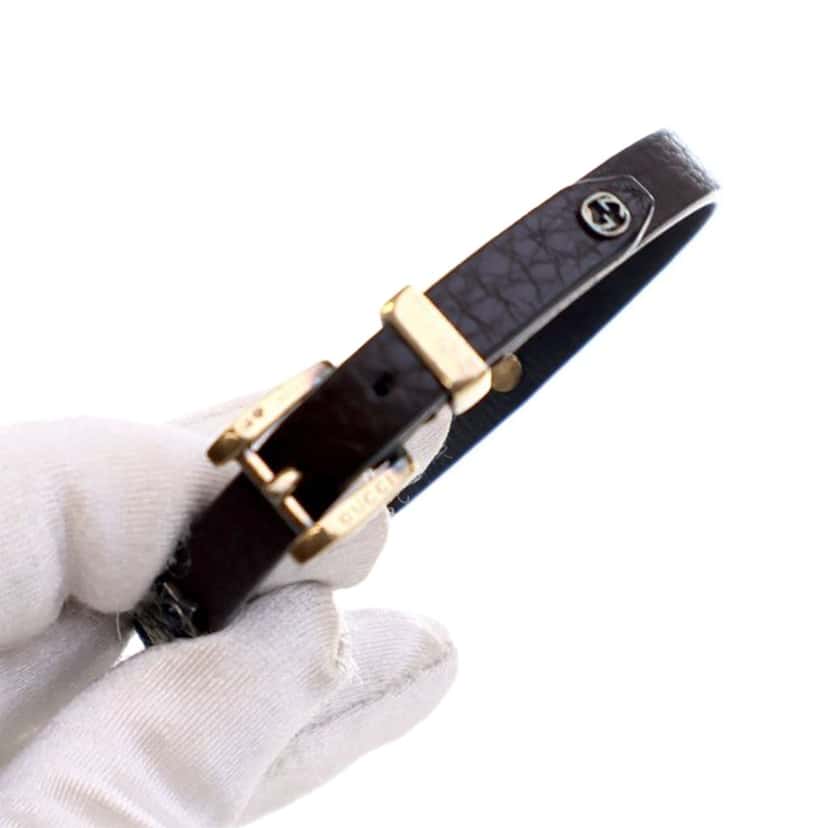 Gucci Studded Leather Interlocking G Bracelet Brown Leather Good condition - Inside View