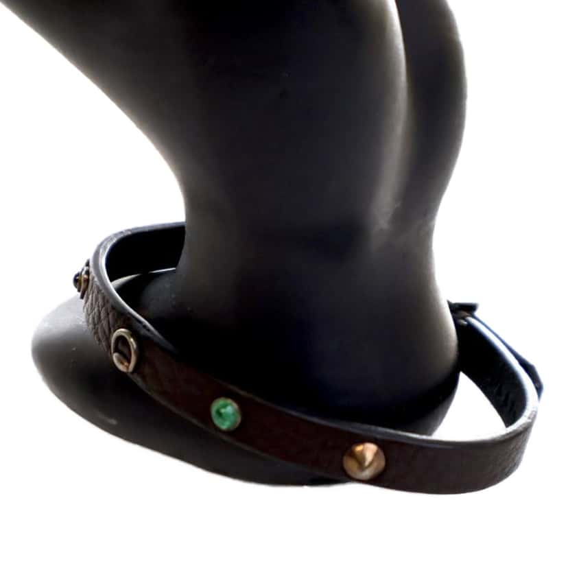 Gucci Studded Leather Interlocking G Bracelet Brown Leather Good condition - Model View