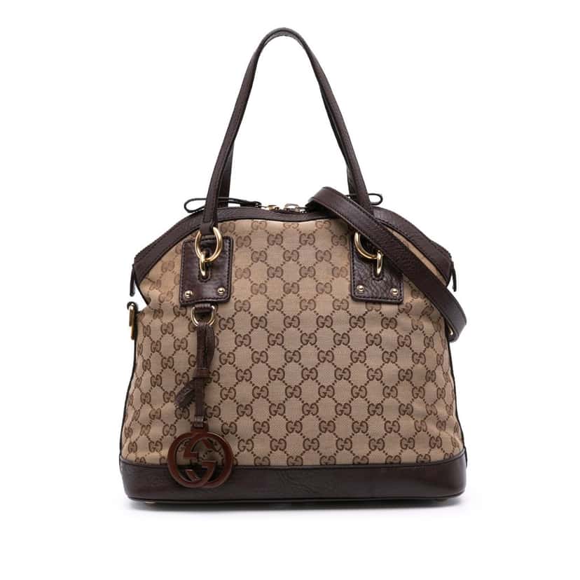 Gucci Medium GG Canvas Charm Dome Satchel Brown Canvas Good condition - Front View