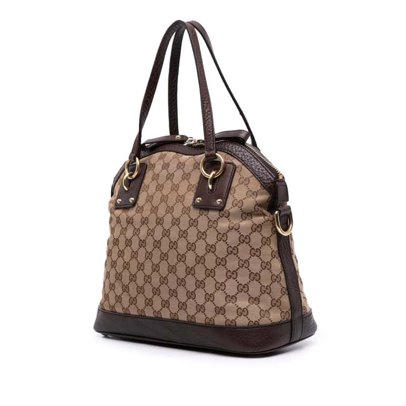 Gucci Medium GG Canvas Charm Dome Satchel Brown Canvas Good condition - Back View