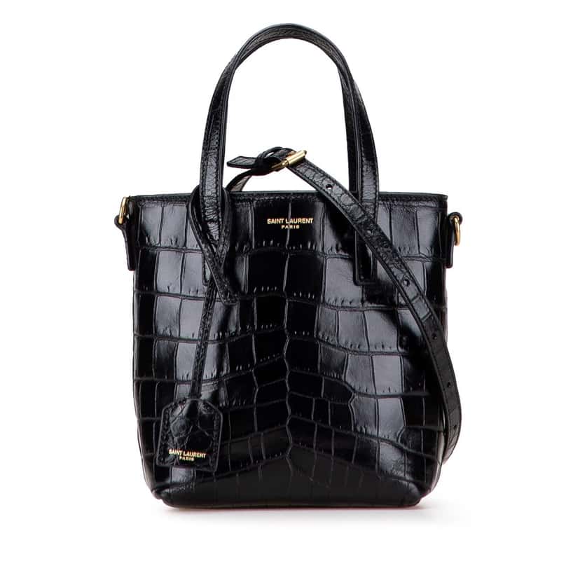 Saint Laurent Mini Toy Embossed Leather Shopping Tote Black Leather Good condition - Front View