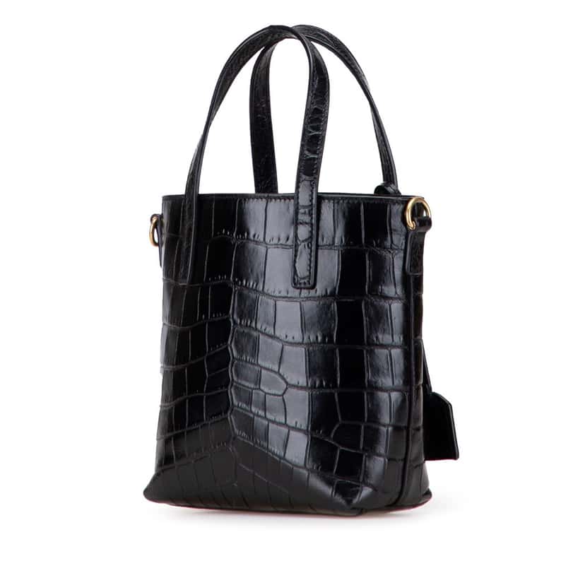 Saint Laurent Mini Toy Embossed Leather Shopping Tote Black Leather Good condition - Back View