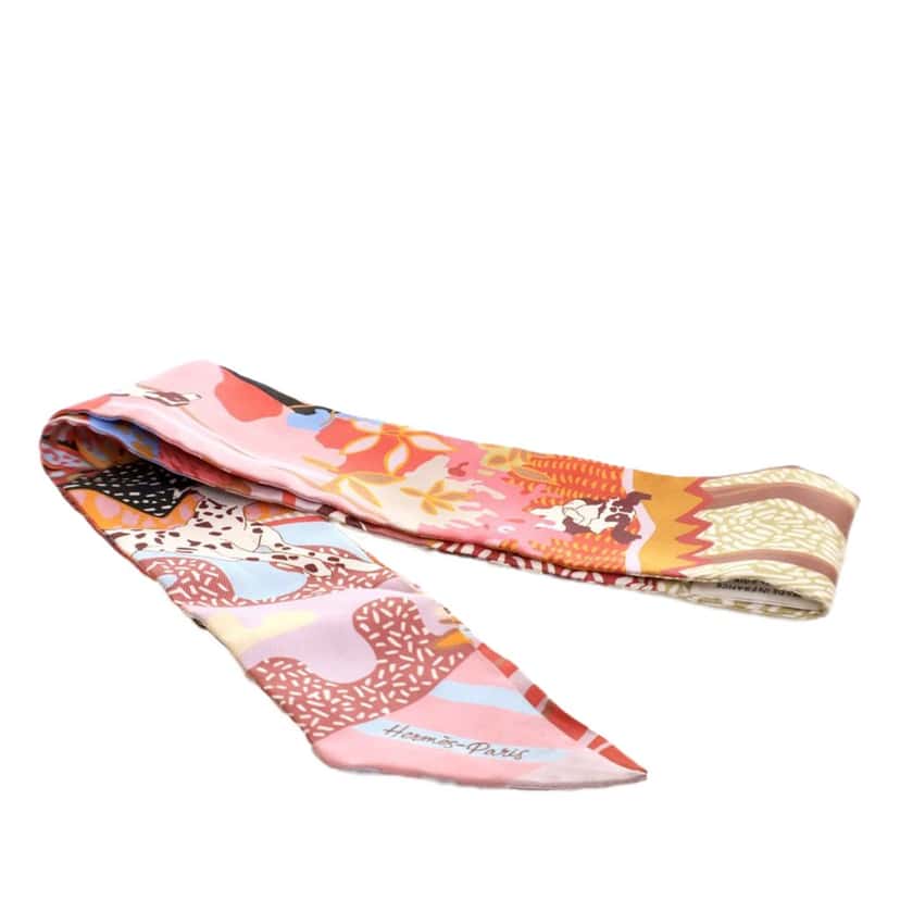 Hermès En Liberte Silk Twilly Scaf Pink Silk Good condition - Front View