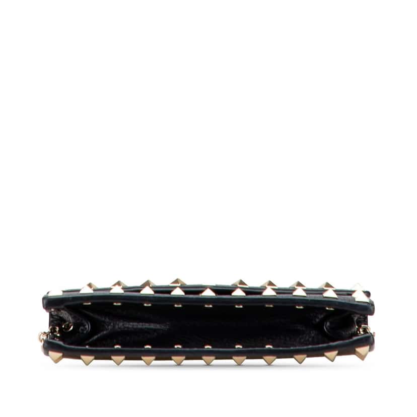 Valentino Pebbled Calfskin Rockstud Envelope Wallet on Chain Black Leather Good condition - Inside View