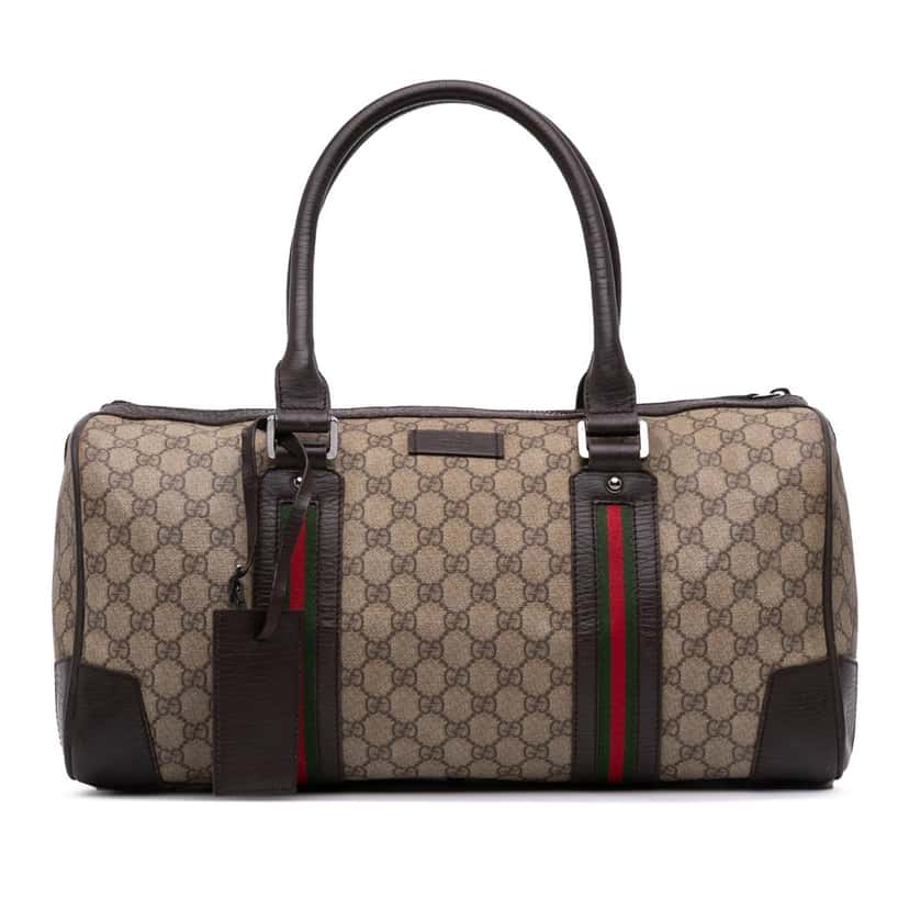 Gucci GG Supreme Web Boston Bag Brown Canvas Good condition - Front View