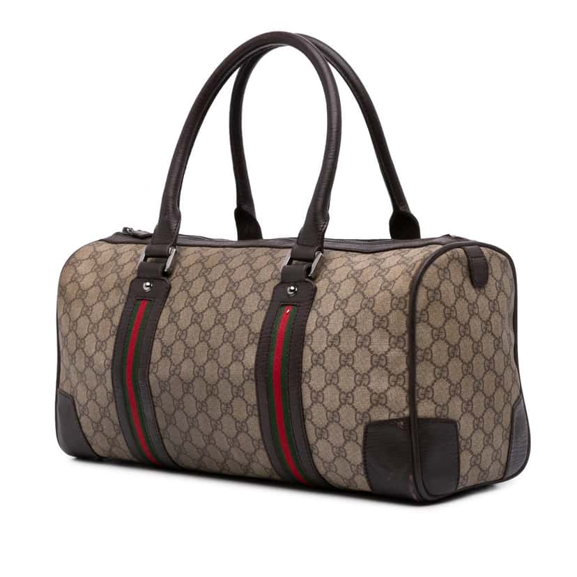 Gucci GG Supreme Web Boston Bag Brown Canvas Good condition - Back View