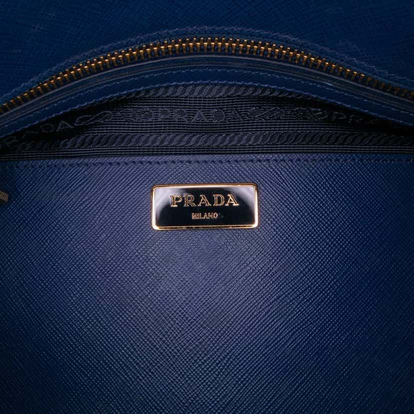 Prada Large Saffiano Lux Promenade Satchel Blue Leather Good condition - Box View