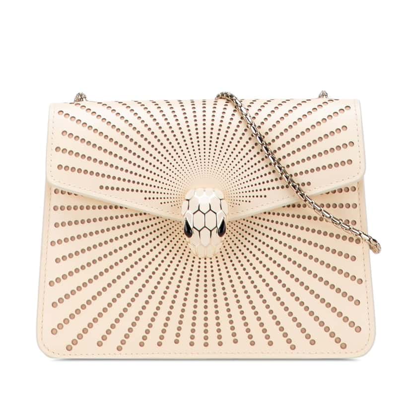 Bvlgari Small Laser Cut Calfskin Serpenti Forever Diamond Blast Sunshine Crossbody White Leather Good condition - Front View