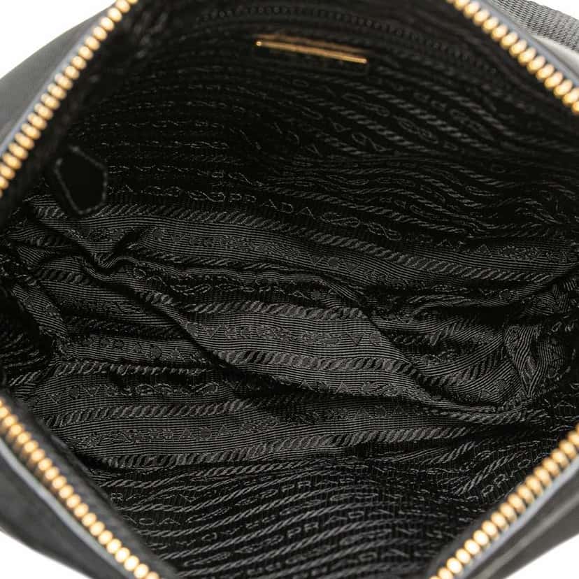 Prada Vitello Trimmed Tessuto Zip Top Crossbody Black Good condition - Model View