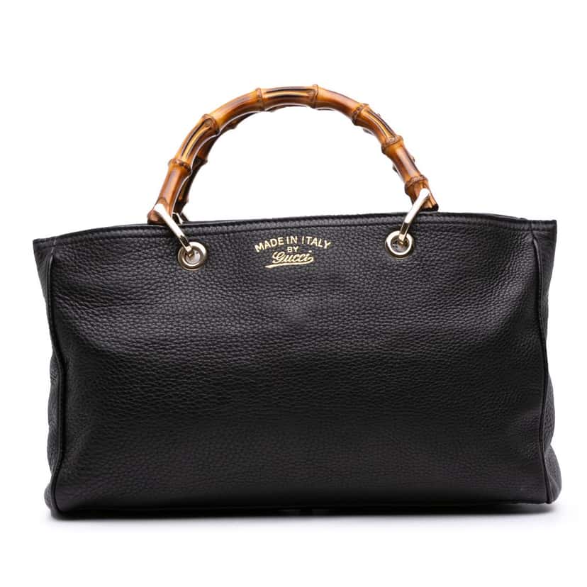 Gucci Medium Calfskin Bamboo Shopper Satchel Black Leather Good condition - Front View