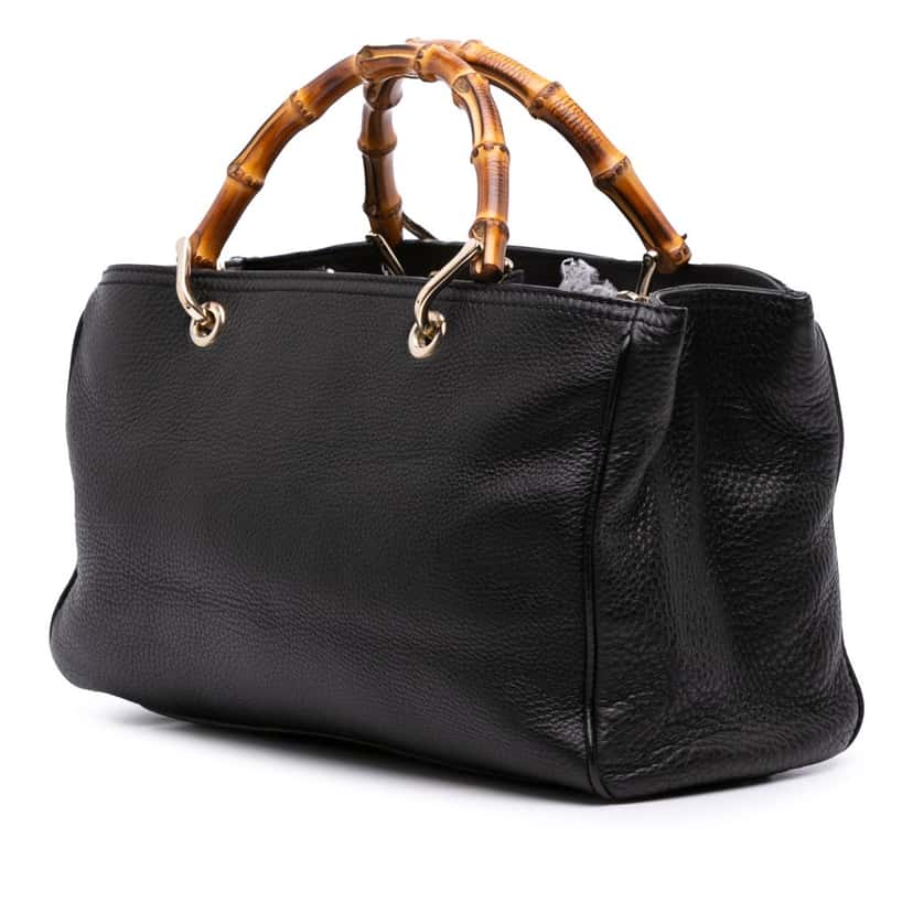 Gucci Medium Calfskin Bamboo Shopper Satchel Black Leather Good condition - Back View