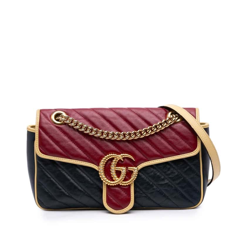 Gucci Small GG Marmont Matelasse Leather Torchon Flap Crossbody Blue Leather Good condition - Front View