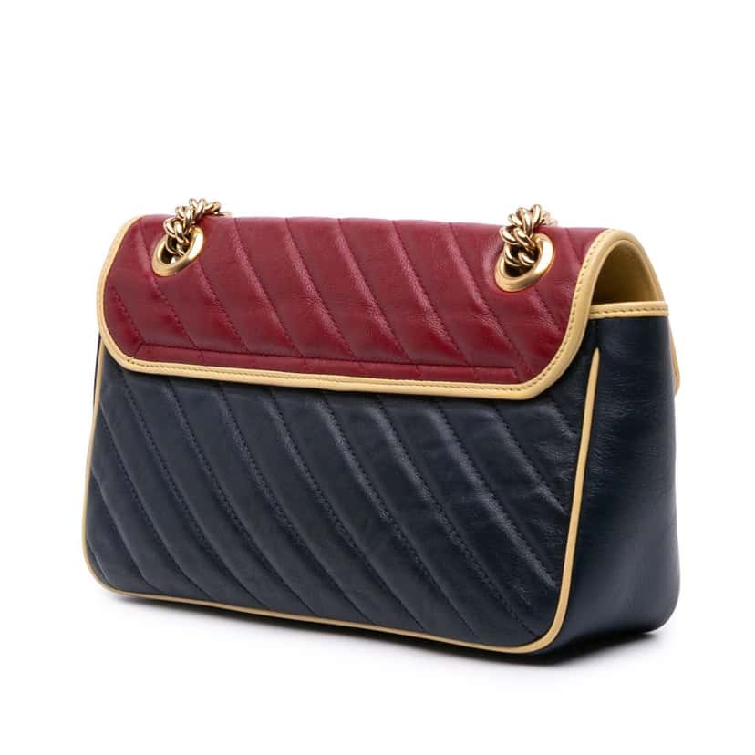 Gucci Small GG Marmont Matelasse Leather Torchon Flap Crossbody Blue Leather Good condition - Back View