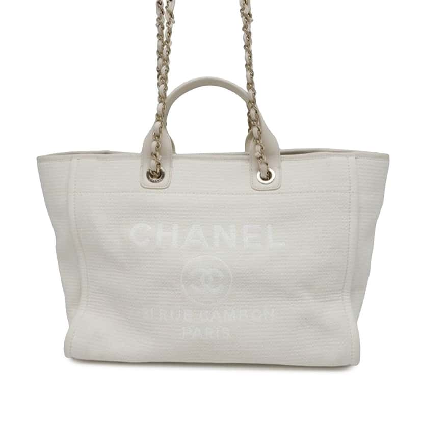 Chanel Medium Canvas Square Stitch Deauville Tote White Canvas Good condition - Front View