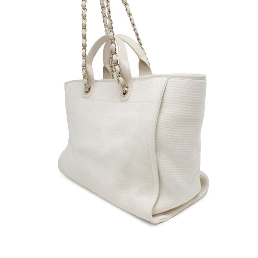 Chanel Medium Canvas Square Stitch Deauville Tote White Canvas Good condition - Back View