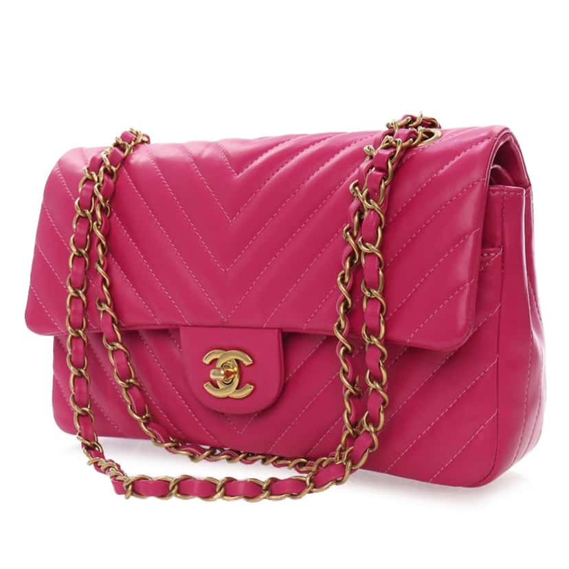 Chanel Medium Classic Chevron Lambskin Double Flap Pink Leather Good condition - Back View