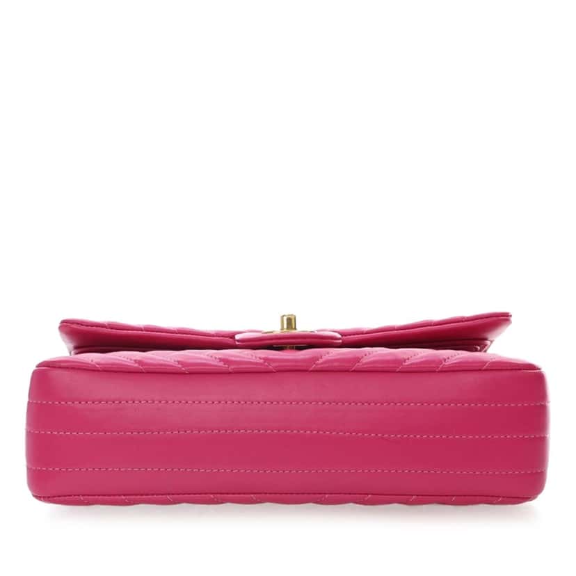 Chanel Medium Classic Chevron Lambskin Double Flap Pink Leather Good condition - Inside View