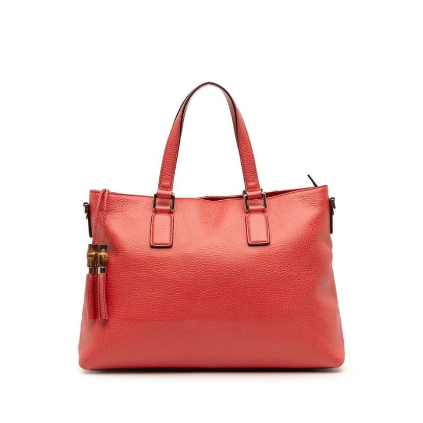 Gucci Leather Bamboo Tassel Satchel Red Leather Good condition - Front View