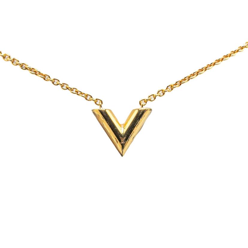 Louis Vuitton Gold Plated Essential V Necklace Gold Metal Good condition - Front View
