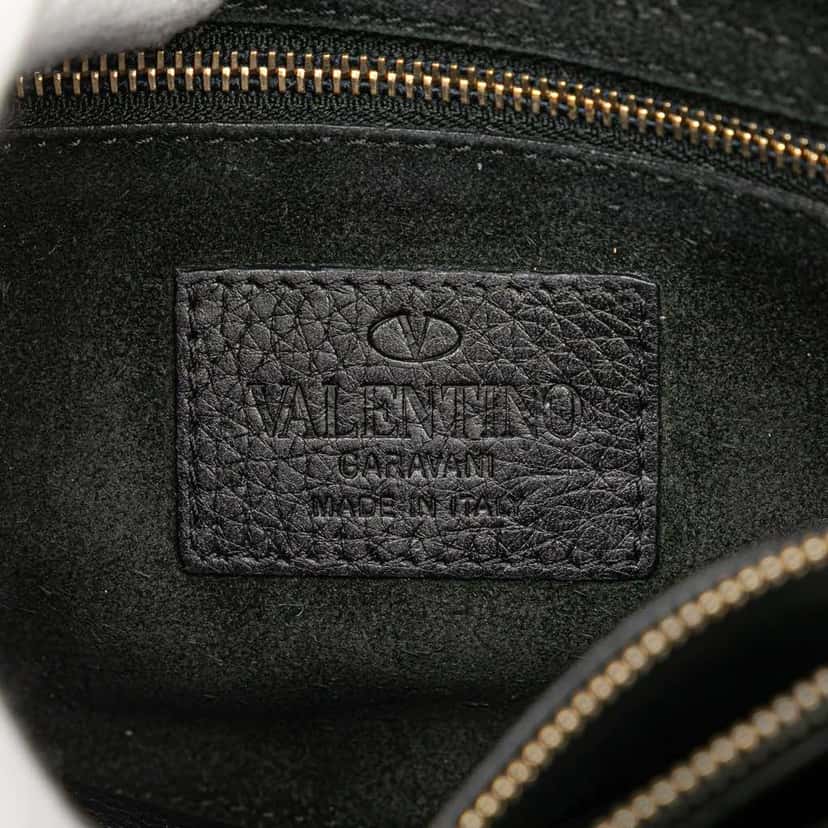 Valentino Small Pebbled Calfskin Rockstud Single Handle Flap Black Leather Good condition - Box View