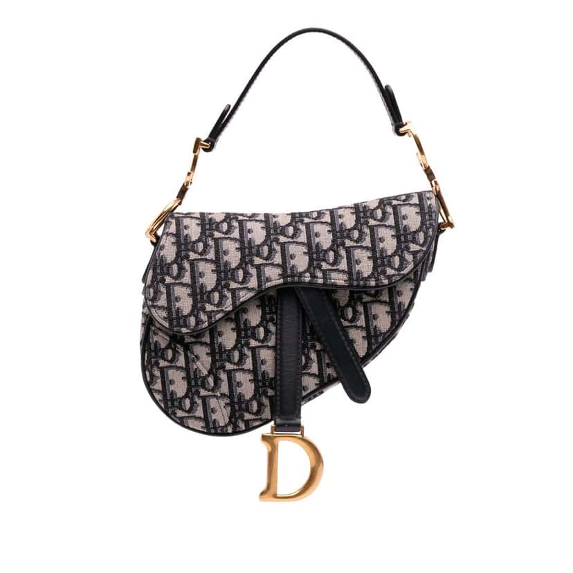 Dior Mini Oblique Canvas Saddle Bag Blue Canvas Good condition - Front View