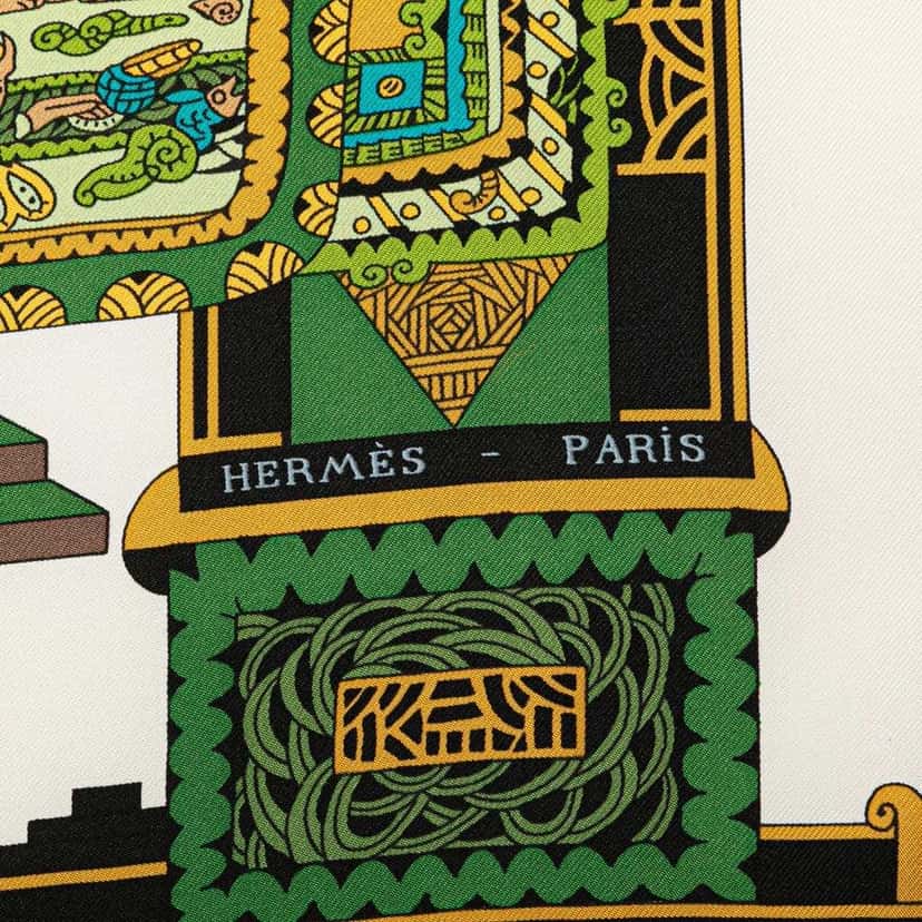 Hermès Astres et Soleils Silk Scarf Green Silk Good condition - Inside View